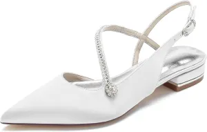Rhinestones Wedding Shoes for Bride Flats Pointed Toe Ballet Flats Women Slingback Flats