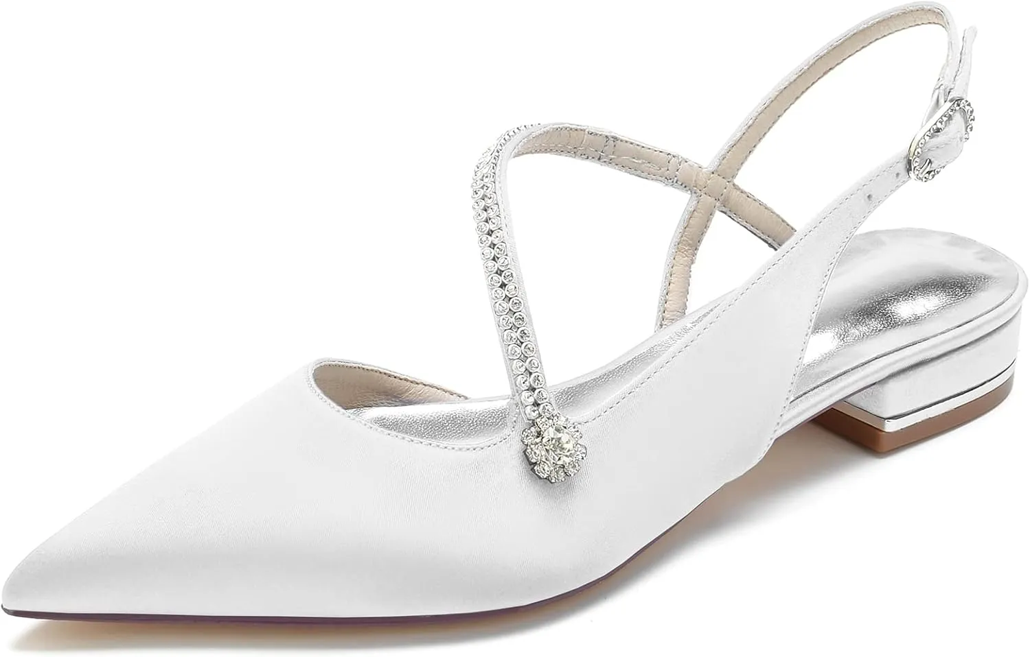 Rhinestones Wedding Shoes for Bride Flats Pointed Toe Ballet Flats Women Slingback Flats