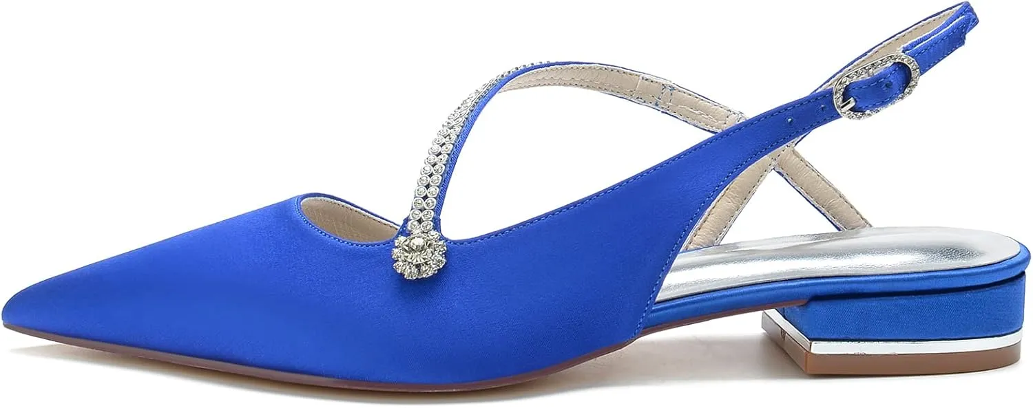 Rhinestones Wedding Shoes for Bride Flats Pointed Toe Ballet Flats Women Slingback Flats
