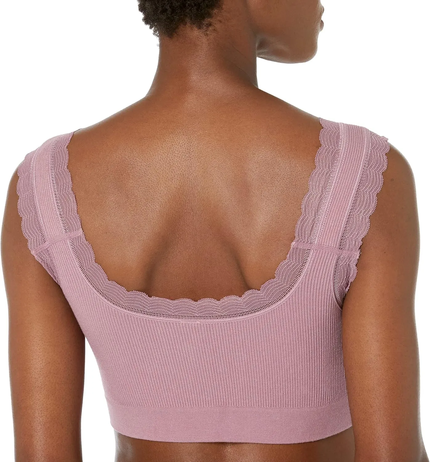 Rhonda Shear Women's Ribbed Leisure Bra with Lace Detail
