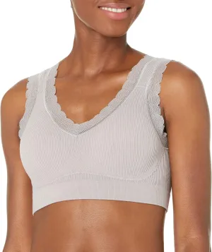 Rhonda Shear Women's Ribbed Leisure Bra with Lace Detail