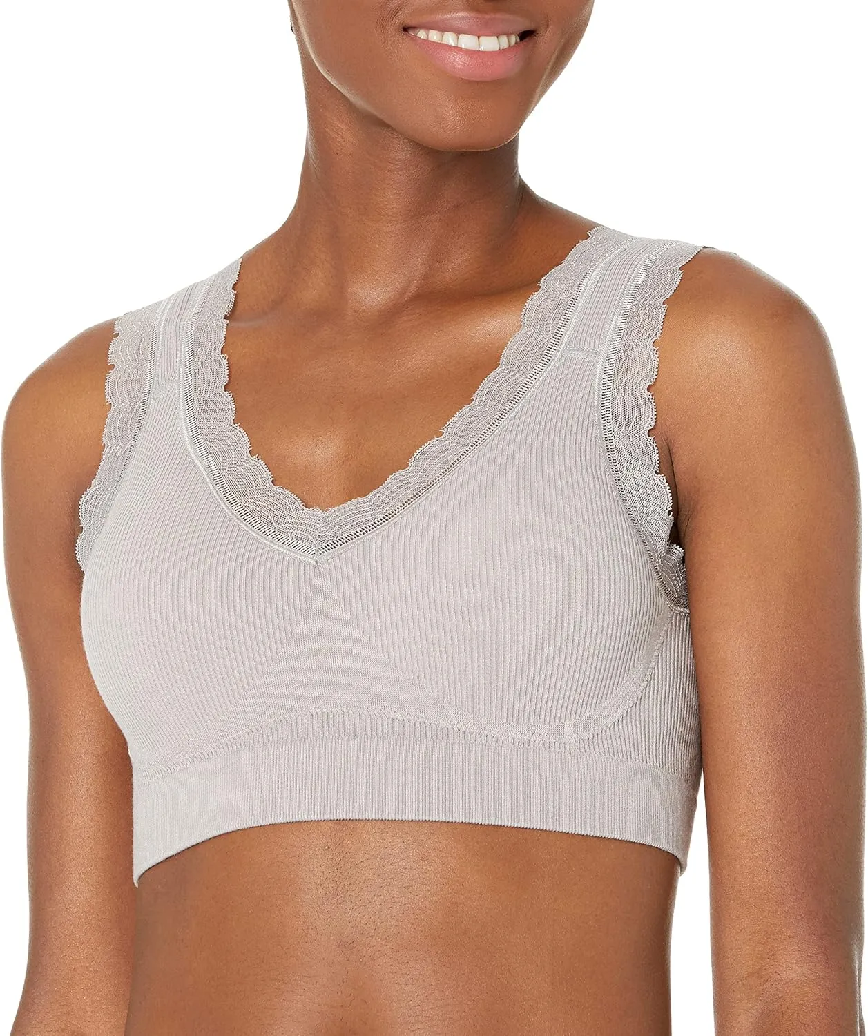 Rhonda Shear Women's Ribbed Leisure Bra with Lace Detail