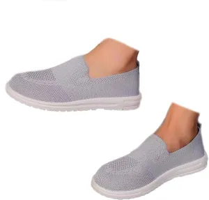 RiceelSor Women's Knitted Slip Ons Flat Loafers Mesh Breathable Non-Slip Lightweight Walking Shoes Comfortable Orthotic Nurse Working Mom Sneakers
