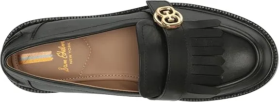 Safety-assured Charlie On Sam Stacked Toe Loafers Heel Unbeatable variety Edelman Leather Slip Black Rounded