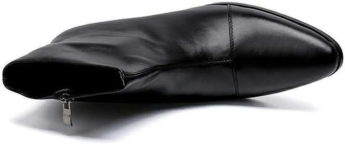 Santimon Mens Boots Casual Patent Leather Chelsea Dress Boots Zipper on Side Mid Calf Boots for Men