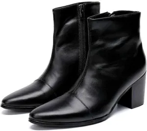Santimon Mens Boots Casual Patent Leather Chelsea Dress Boots Zipper on Side Mid Calf Boots for Men