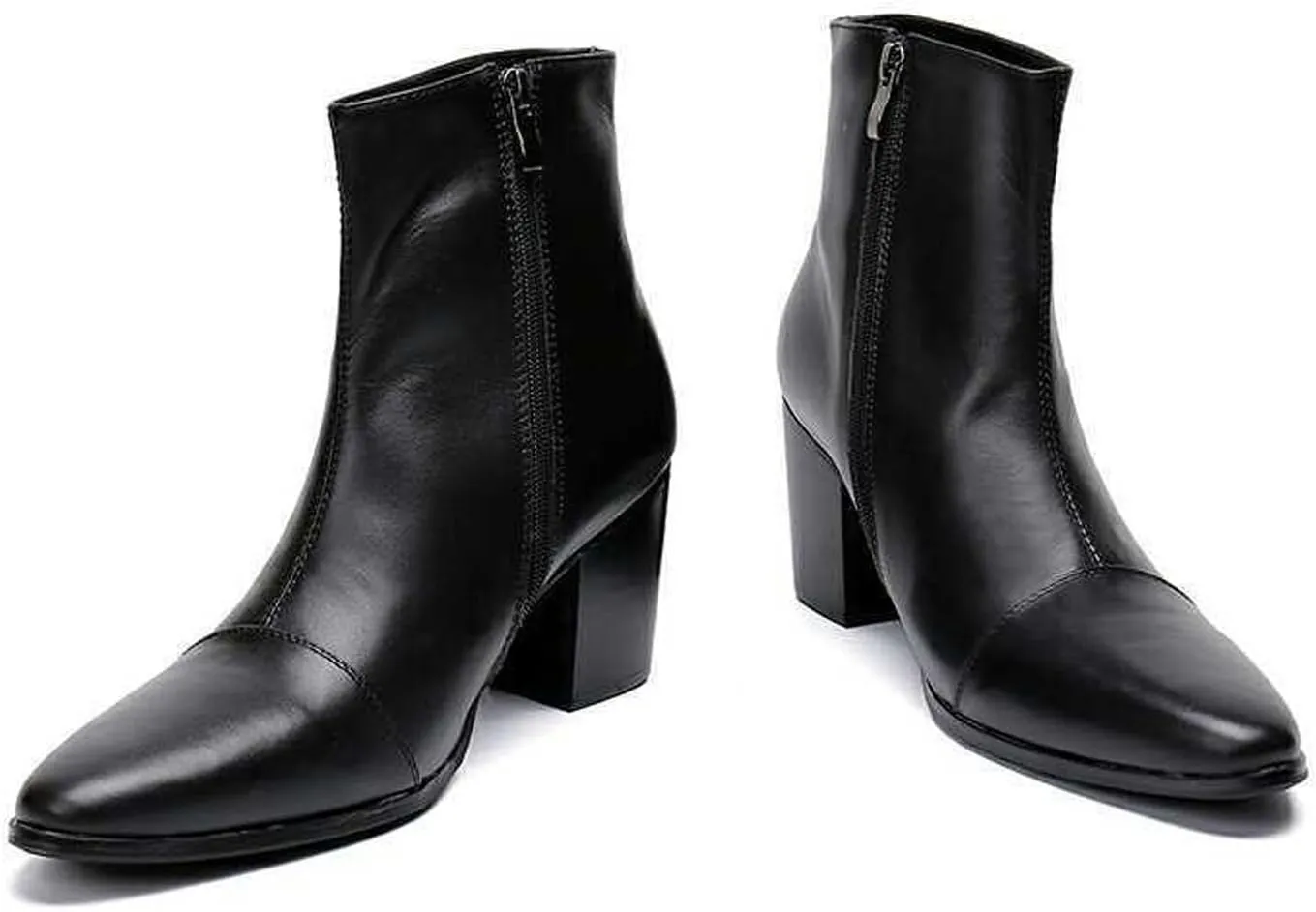 Santimon Mens Boots Casual Patent Leather Chelsea Dress Boots Zipper on Side Mid Calf Boots for Men