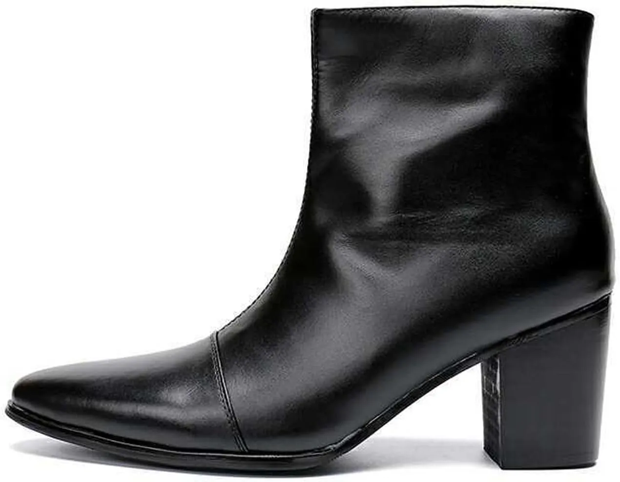 Santimon Mens Boots Casual Patent Leather Chelsea Dress Boots Zipper on Side Mid Calf Boots for Men