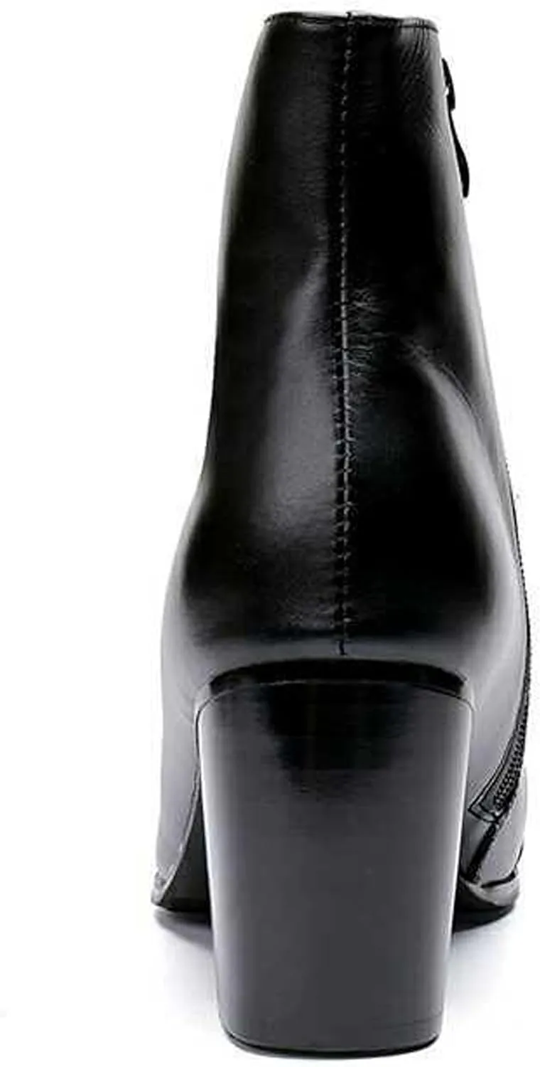 Santimon Mens Boots Casual Patent Leather Chelsea Dress Boots Zipper on Side Mid Calf Boots for Men