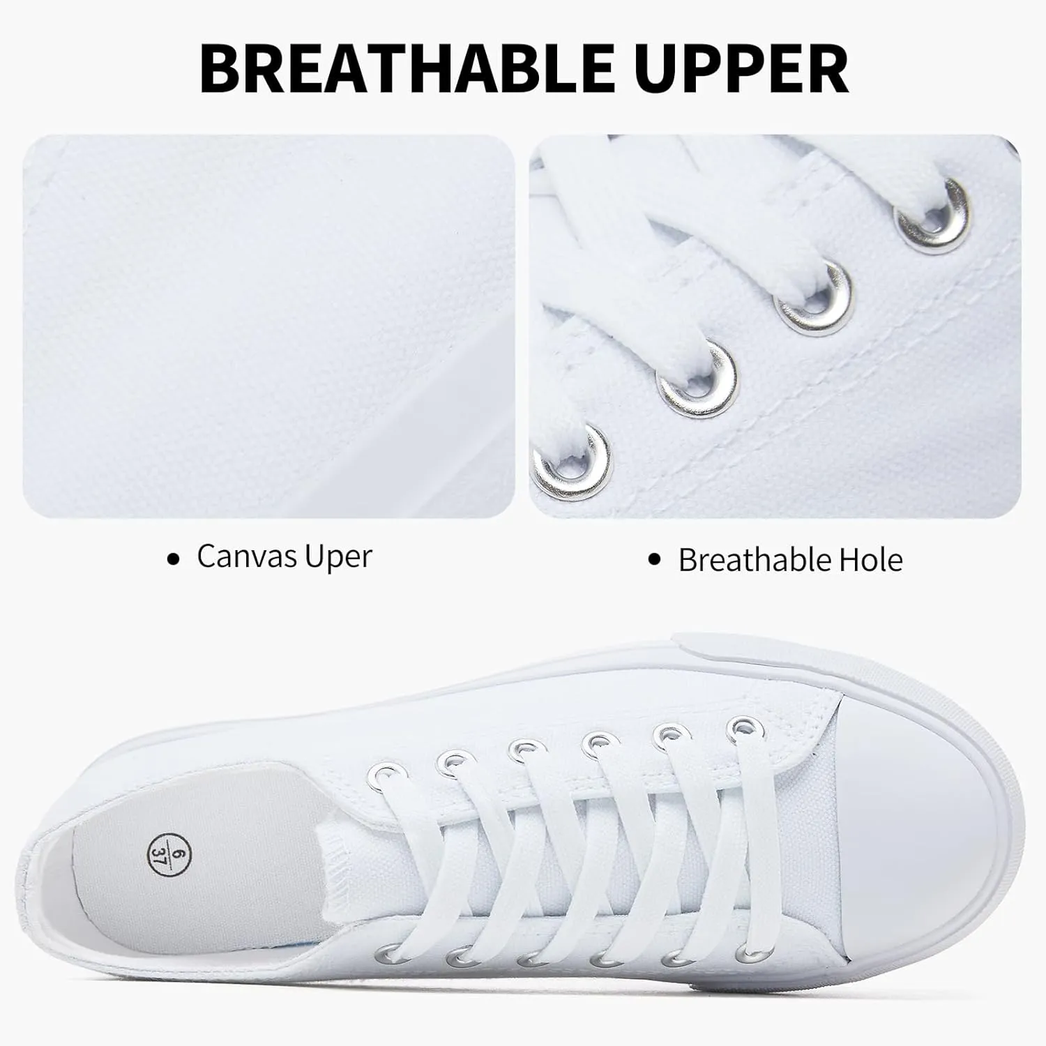 SERNIAL Womens White Platform Sneakers Low Top Platform Shoes Black Canvas Shoes for Women