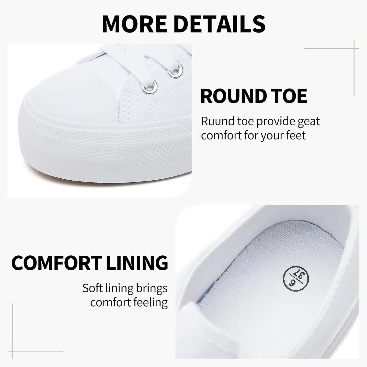 SERNIAL Womens White Platform Sneakers Low Top Platform Shoes Black Canvas Shoes for Women