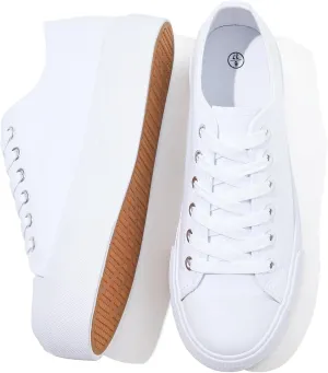 SERNIAL Womens White Platform Sneakers Low Top Platform Shoes Black Canvas Shoes for Women