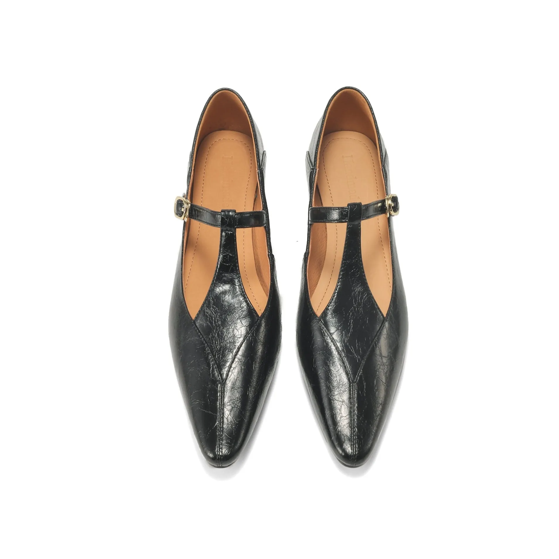 Sheepskin Pointed Toe T-Strap Buckle Low Heel Mary Jane Dress Shoes Women's Shoes