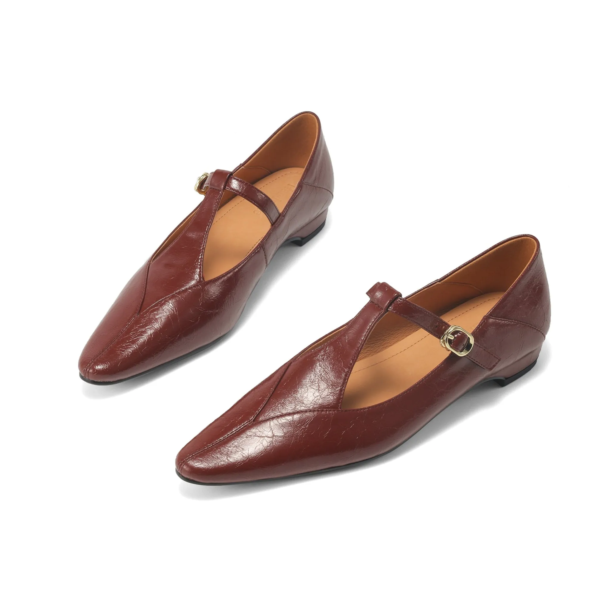 Sheepskin Pointed Toe T-Strap Buckle Low Heel Mary Jane Dress Shoes Women's Shoes
