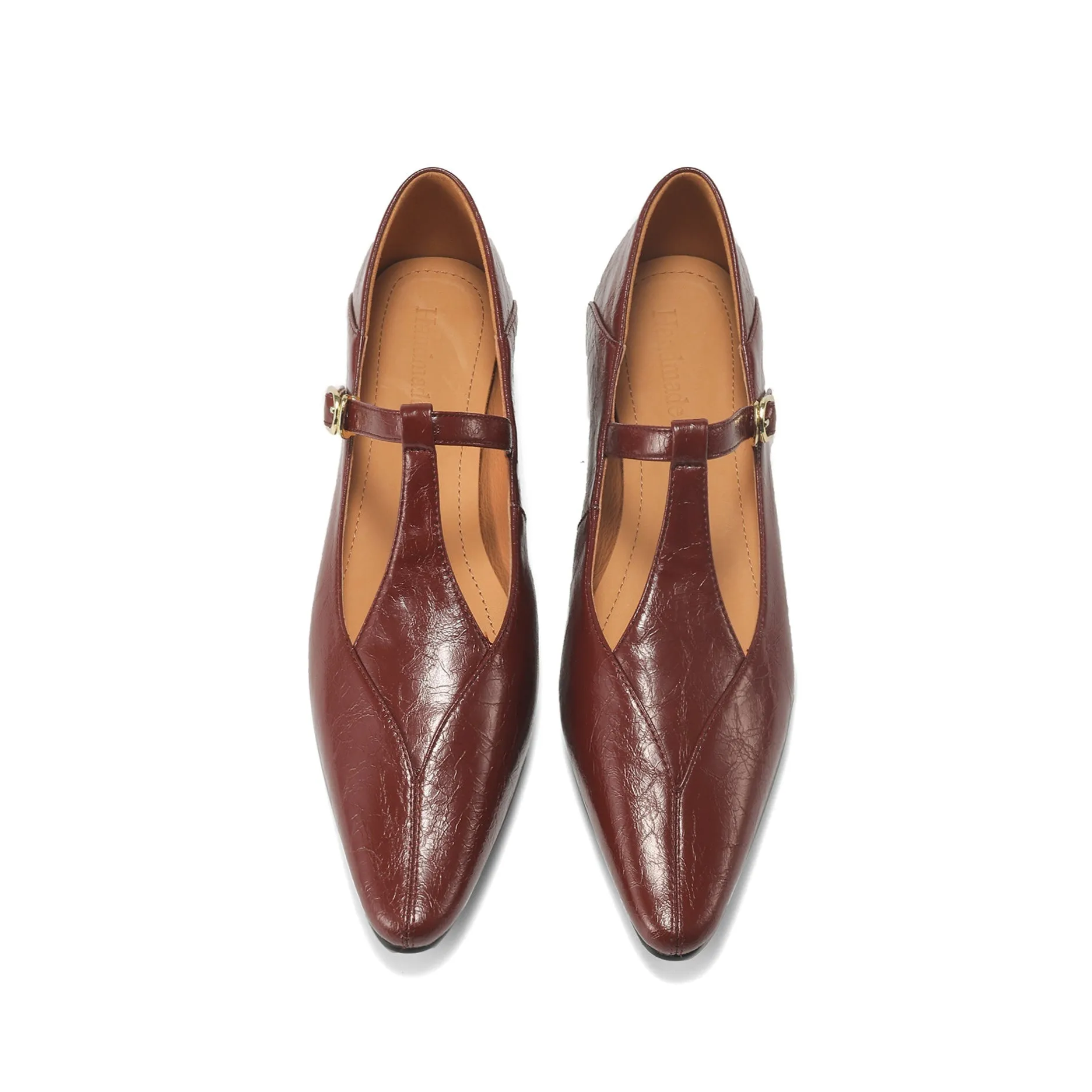 Sheepskin Pointed Toe T-Strap Buckle Low Heel Mary Jane Dress Shoes Women's Shoes