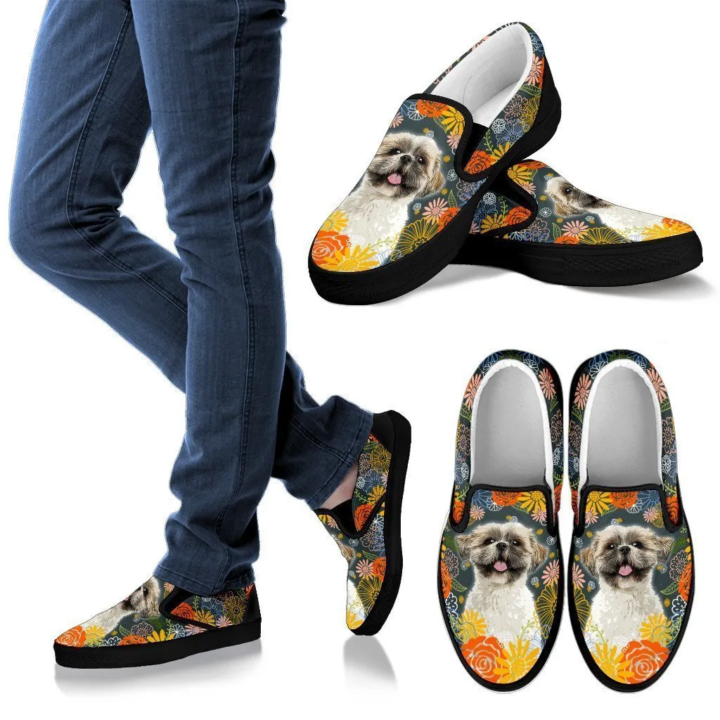 Shih Tzu Dog Floral Slip Ons Shoes For Dog Mom