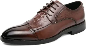 Shoes Dress Oxford for Men Lace Up Cap Toe Split Toe Crocodile Print Burnished Toe Low Top Rubber Sole Anti-Slip Non Slip Resistant Business