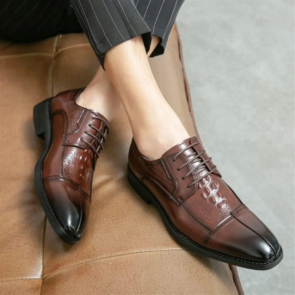 Shoes Dress Oxford for Men Lace Up Cap Toe Split Toe Crocodile Print Burnished Toe Low Top Rubber Sole Anti-Slip Non Slip Resistant Business
