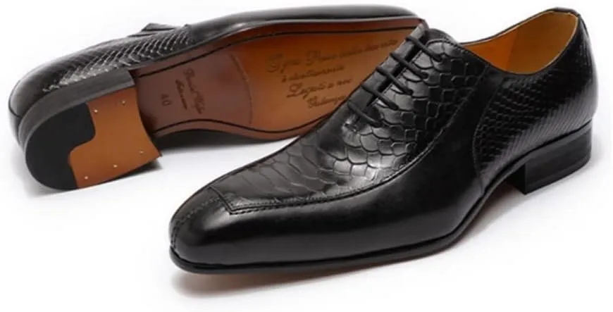 Single Season Oxford Dress Shoes for Men Lace Up Split Toe Pointed Toe Crocodile Embossed Cowhide Rubber Sole Anti-Slip Non Slip Low Top Slip Resistant Wedding Very Popular Among Young pe