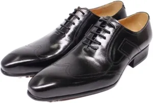 Single Season Oxford Formal Shoes for Men Lace Up Wing-tip Round Burnished Toe Cowhide Anti-Slip Slip Resistant Block Heel Rubber Sole Non Slip Party Very Popular Among Young People