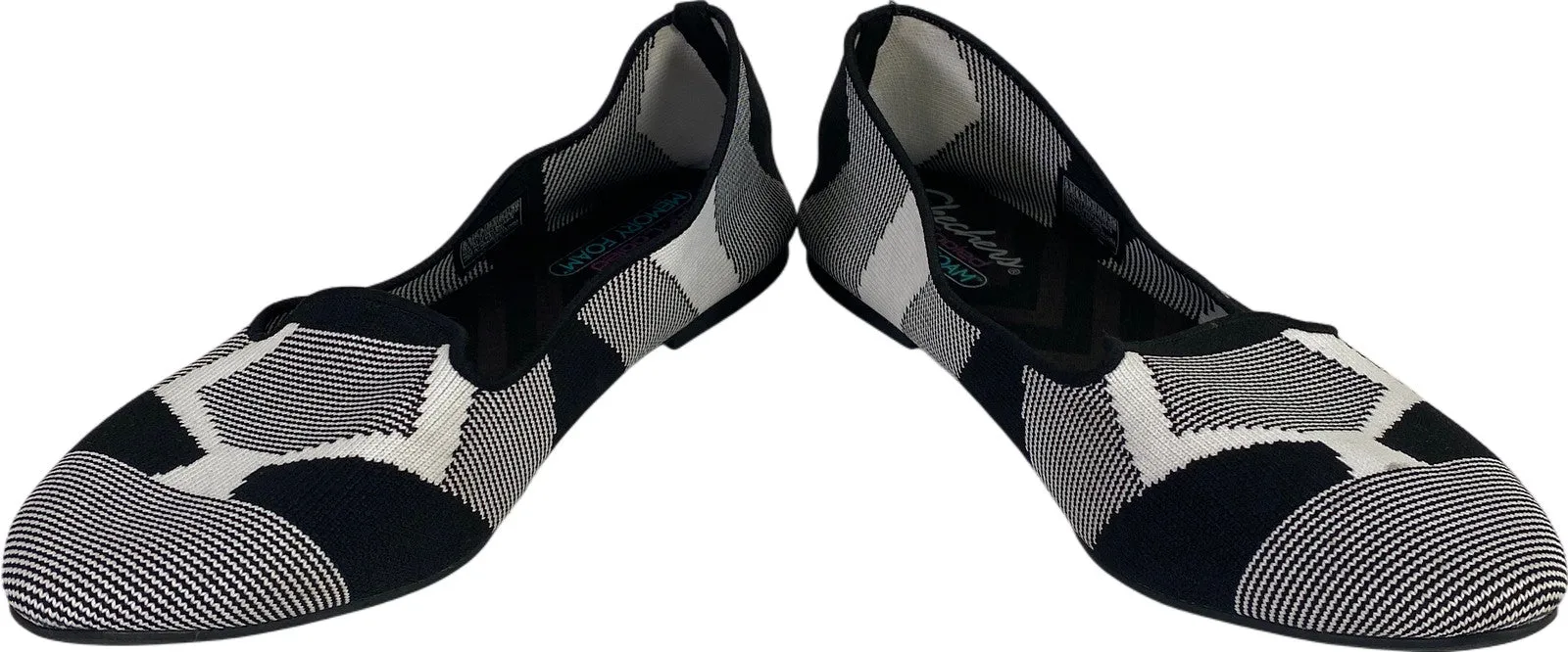 Skechers Women’s Black/White Cleo Sherlock Knit Loafer Skimmer Flats - 9.5