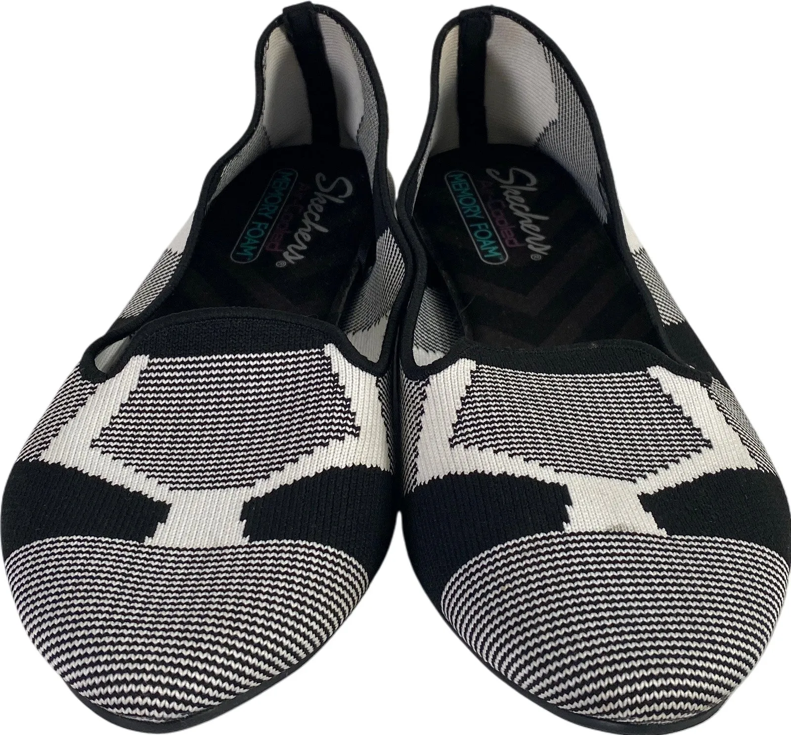 Skechers Women’s Black/White Cleo Sherlock Knit Loafer Skimmer Flats - 9.5