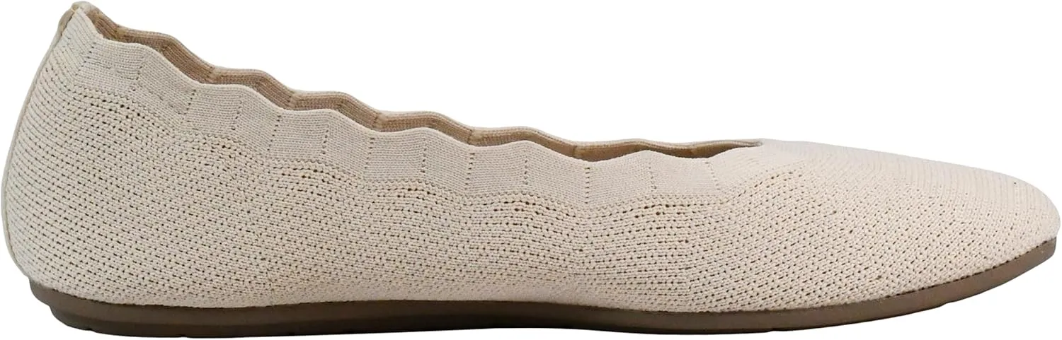 Skechers Women's Cleo 2.0-Love Spell Scalloped Knit Skimmer Flats with Air-Cooled Memory Foam Ballet