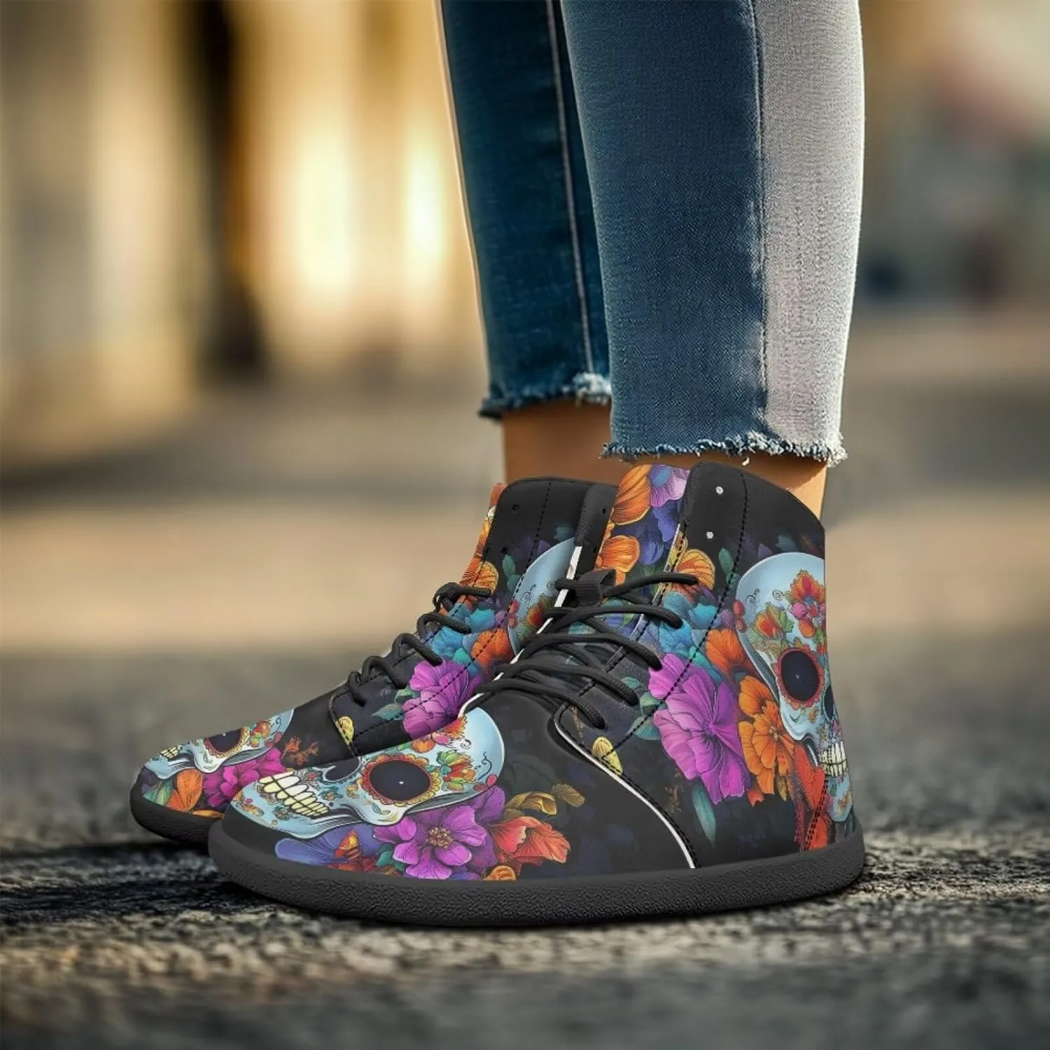 Skull High Top Basketball Barefoot Shoes for Men Women Casual Walking Work Shoes Running Sneakers