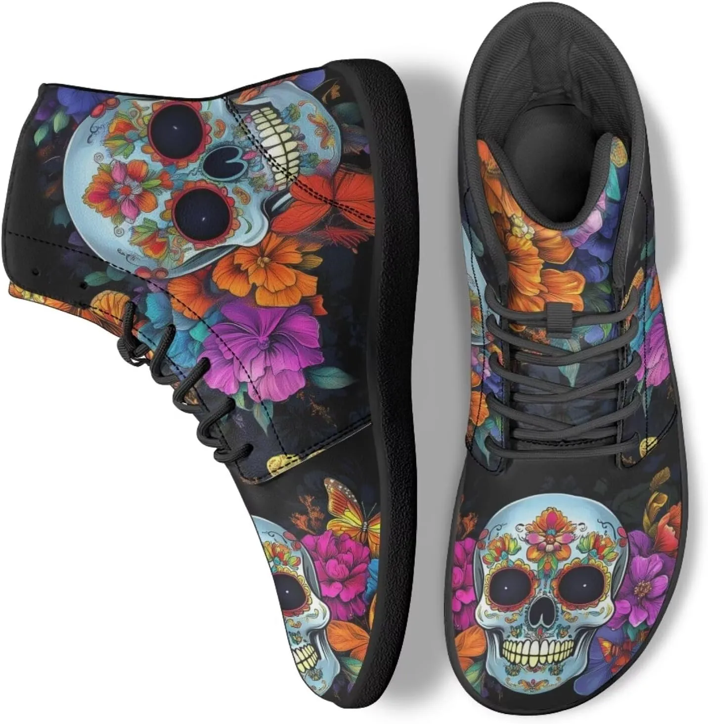 Skull High Top Basketball Barefoot Shoes for Men Women Casual Walking Work Shoes Running Sneakers