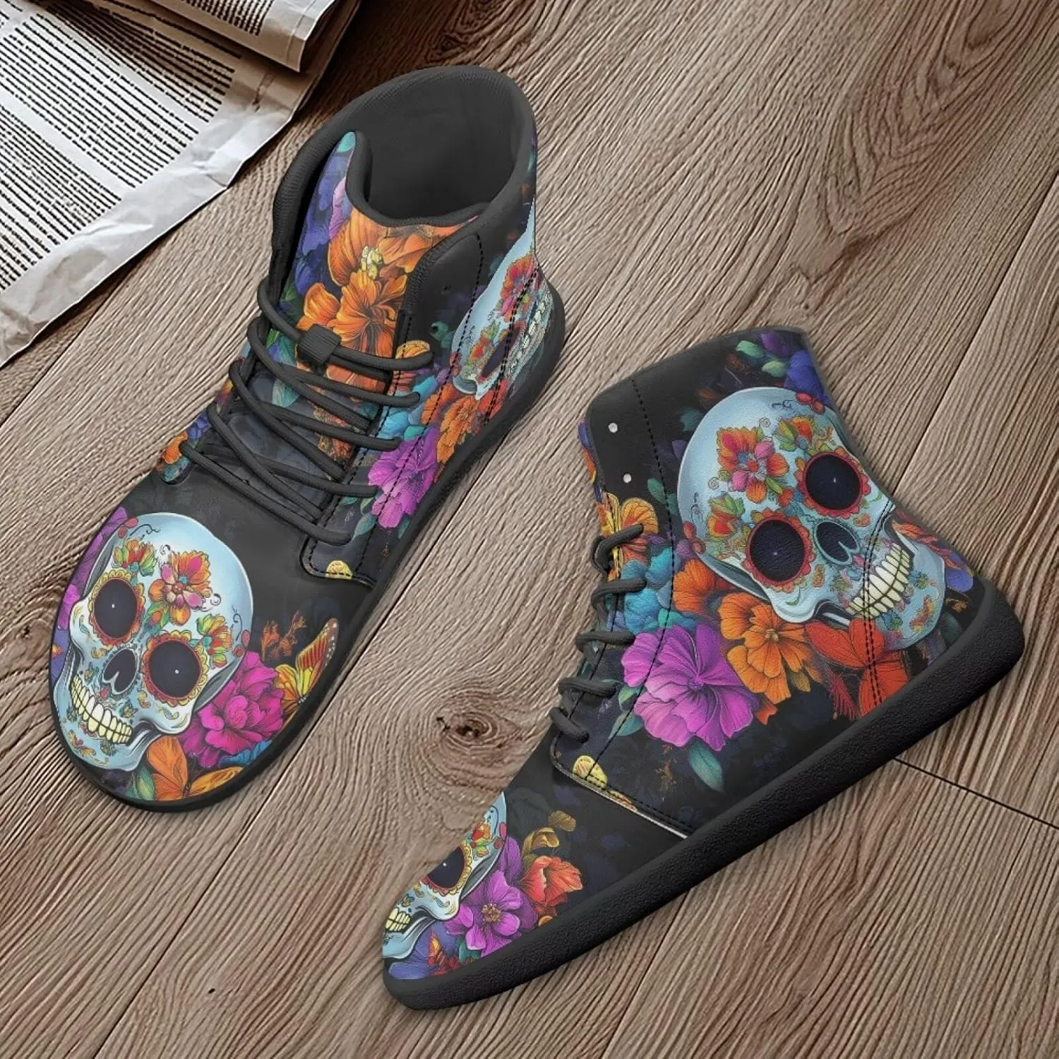 Skull High Top Basketball Barefoot Shoes for Men Women Casual Walking Work Shoes Running Sneakers