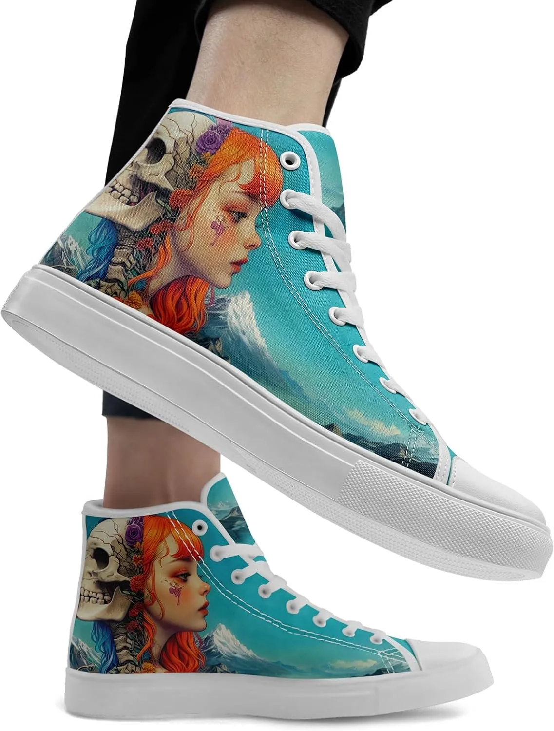 Skull High Top Canvas Sneakers Fashion Punk Rock Joker Print Shoes Casual Walking Shoes Streetwear