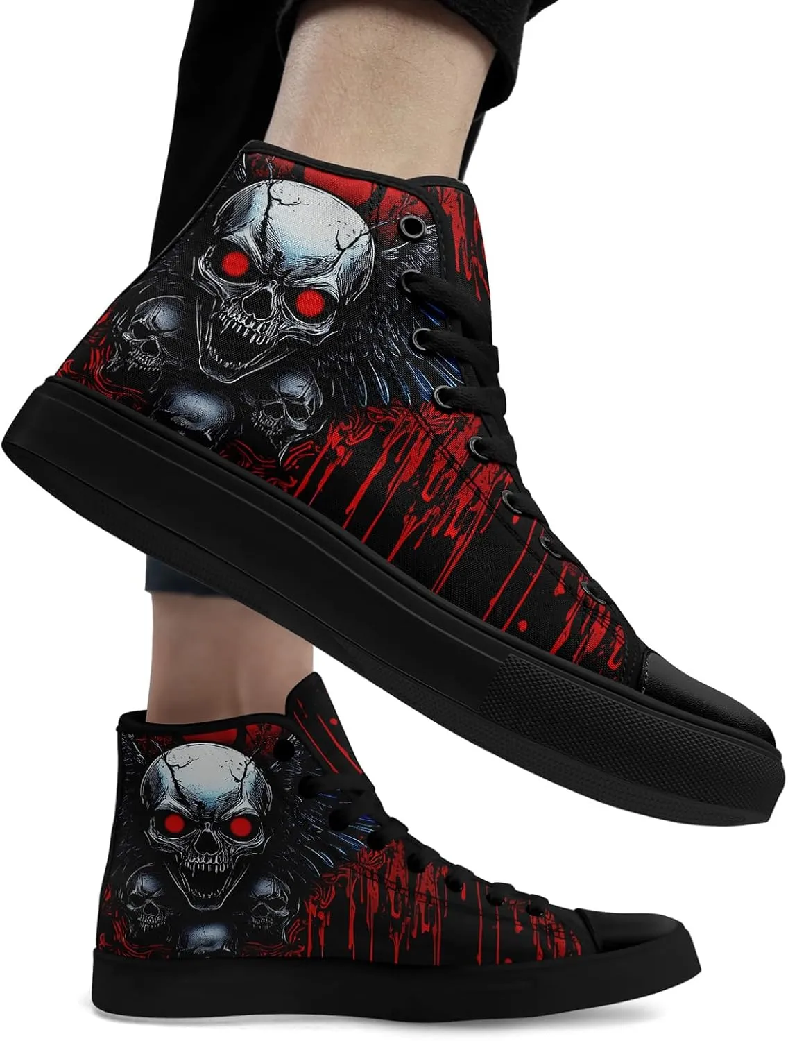 Skull Shoes High Top Canvas Sneakers for Men Women Classic Lace up Casual Trainers Plimsoles Flat Shoes Gothic Walking Streetwear