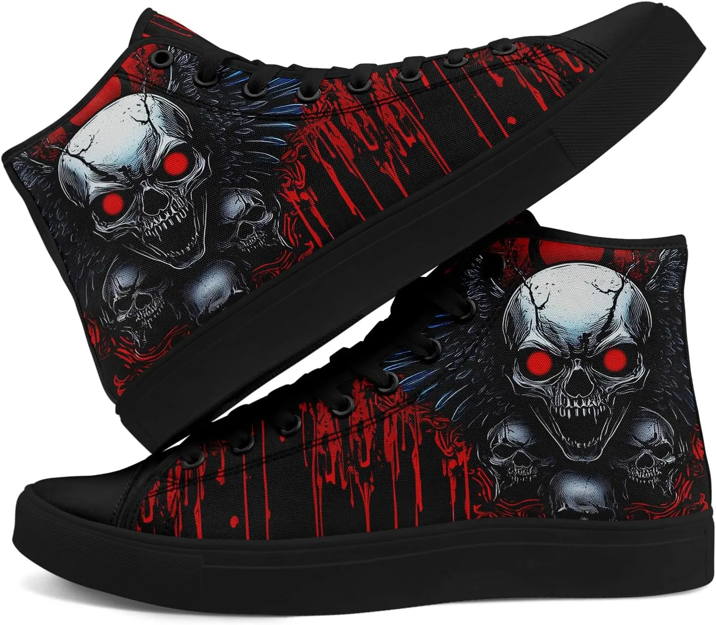 Skull Shoes High Top Canvas Sneakers for Men Women Classic Lace up Casual Trainers Plimsoles Flat Shoes Gothic Walking Streetwear