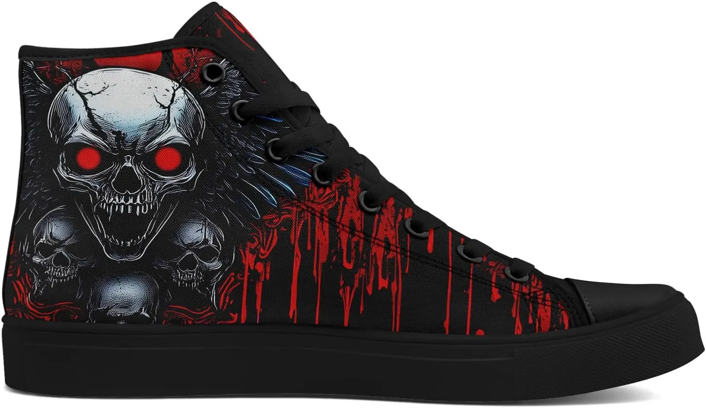 Skull Shoes High Top Canvas Sneakers for Men Women Classic Lace up Casual Trainers Plimsoles Flat Shoes Gothic Walking Streetwear