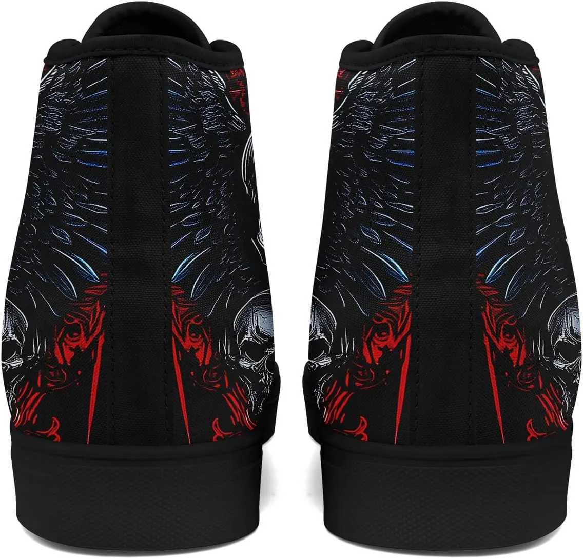 Skull Shoes High Top Canvas Sneakers for Men Women Classic Lace up Casual Trainers Plimsoles Flat Shoes Gothic Walking Streetwear