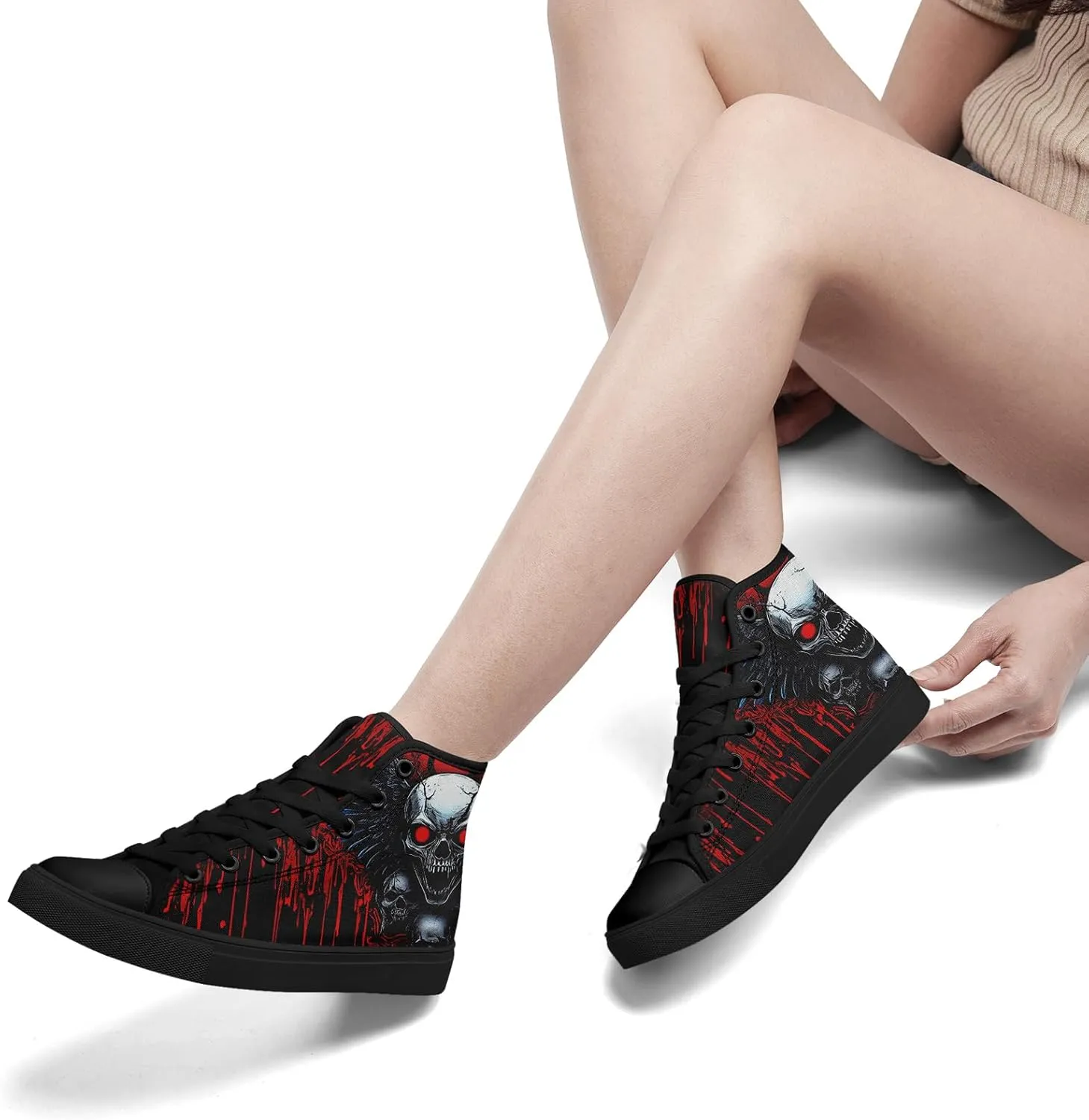 Skull Shoes High Top Canvas Sneakers for Men Women Classic Lace up Casual Trainers Plimsoles Flat Shoes Gothic Walking Streetwear