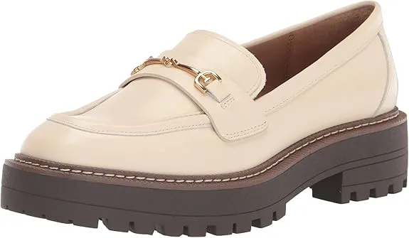 Slip Proactive support Top-choice Leather Sam Edelman Laurs On Modern Rounded Toe Ivory Heel Loafers Chunky