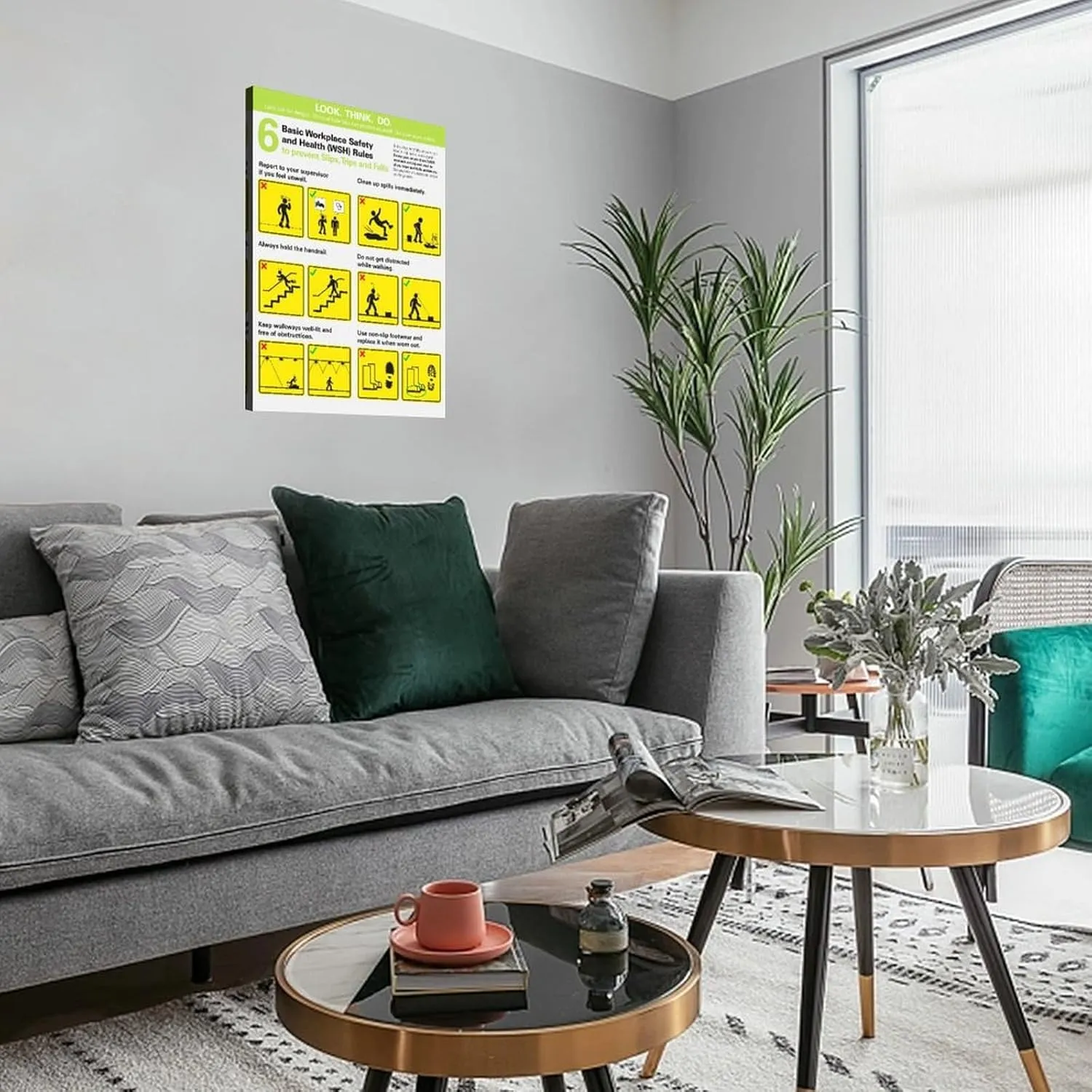 Slip, Trip And Fall Hazard Safety Reminder Sign Work Safety Awareness Training Poster (6) Canvas Print Wall Art Decoration Living Room Office Bedroom Aesthetic 24x32inch(60x80cm) Frame-style