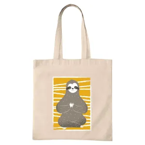 Sloth Yoga Pose Gift for Yoga Lovers Meditation Background Design Natural White Multicolor Canvas Tote Bag