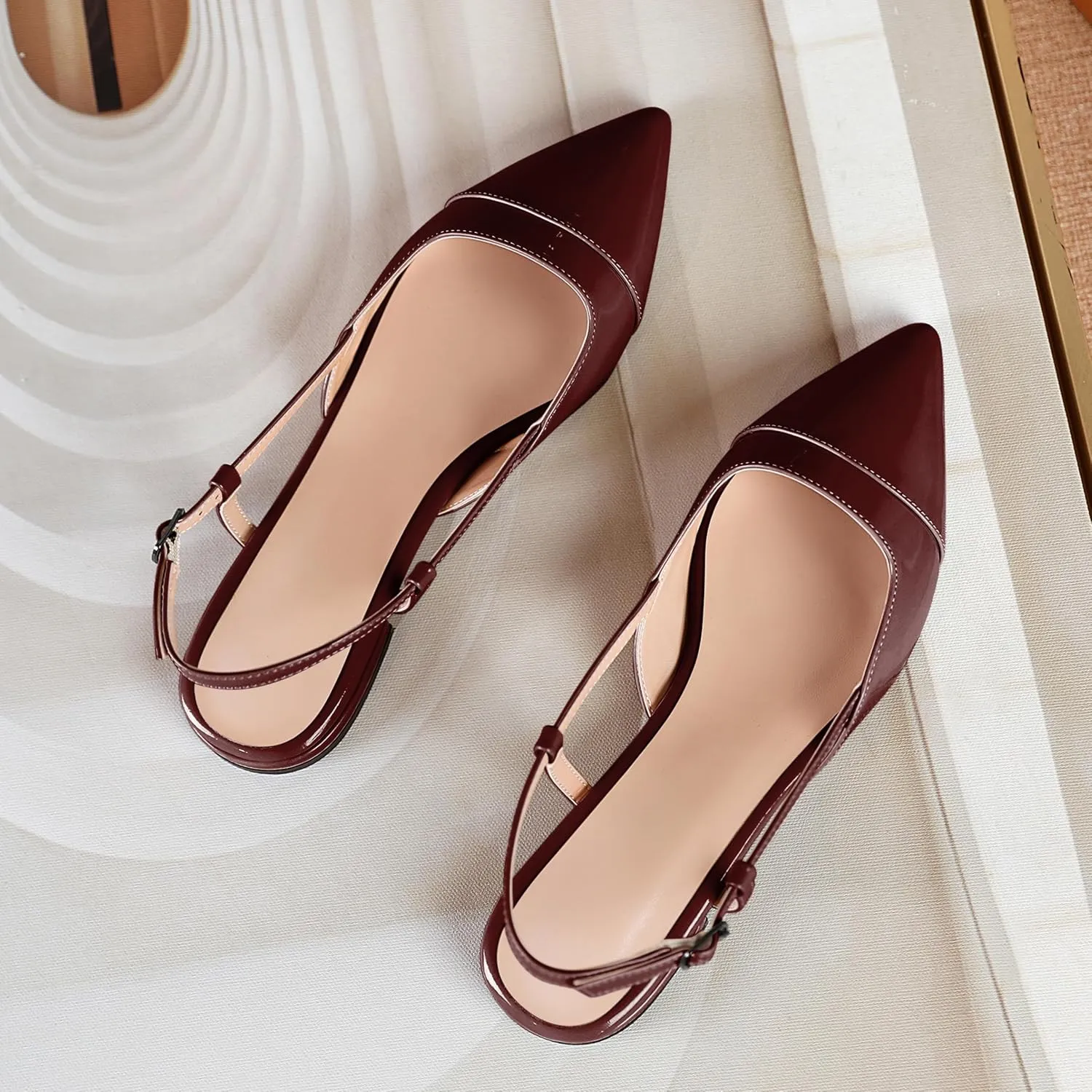 Soireelady Women's Pointed Toe Slingback Flats Ankle Strap Cap Toe Flats Leisure Walking Travel Office Ballet Flat Shoes