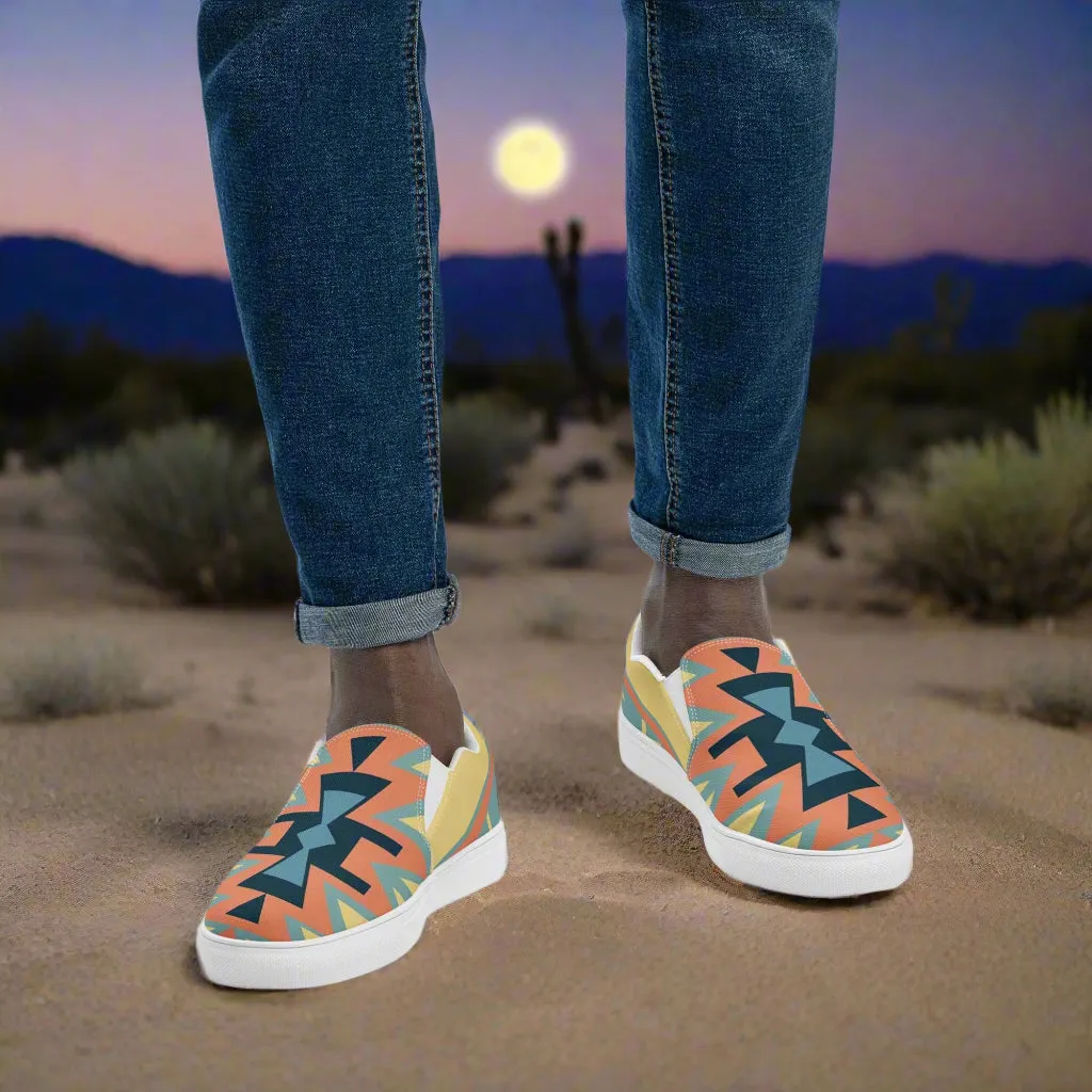 Southwest Style Custom Mens Slip On Shoes Moab Native Pattern