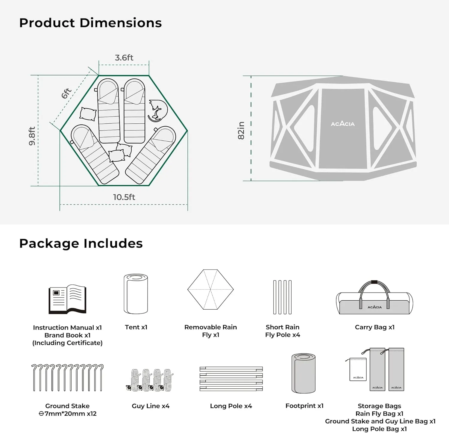 Space Acacia Lite Camping Tent | 2/3/4/8 Person Pop Up Tents for Camping | Lightweight & Durable Beach Tent | Level 7 Wind Resistance, UPF 50  | Quick Setup for Camping & Backyard