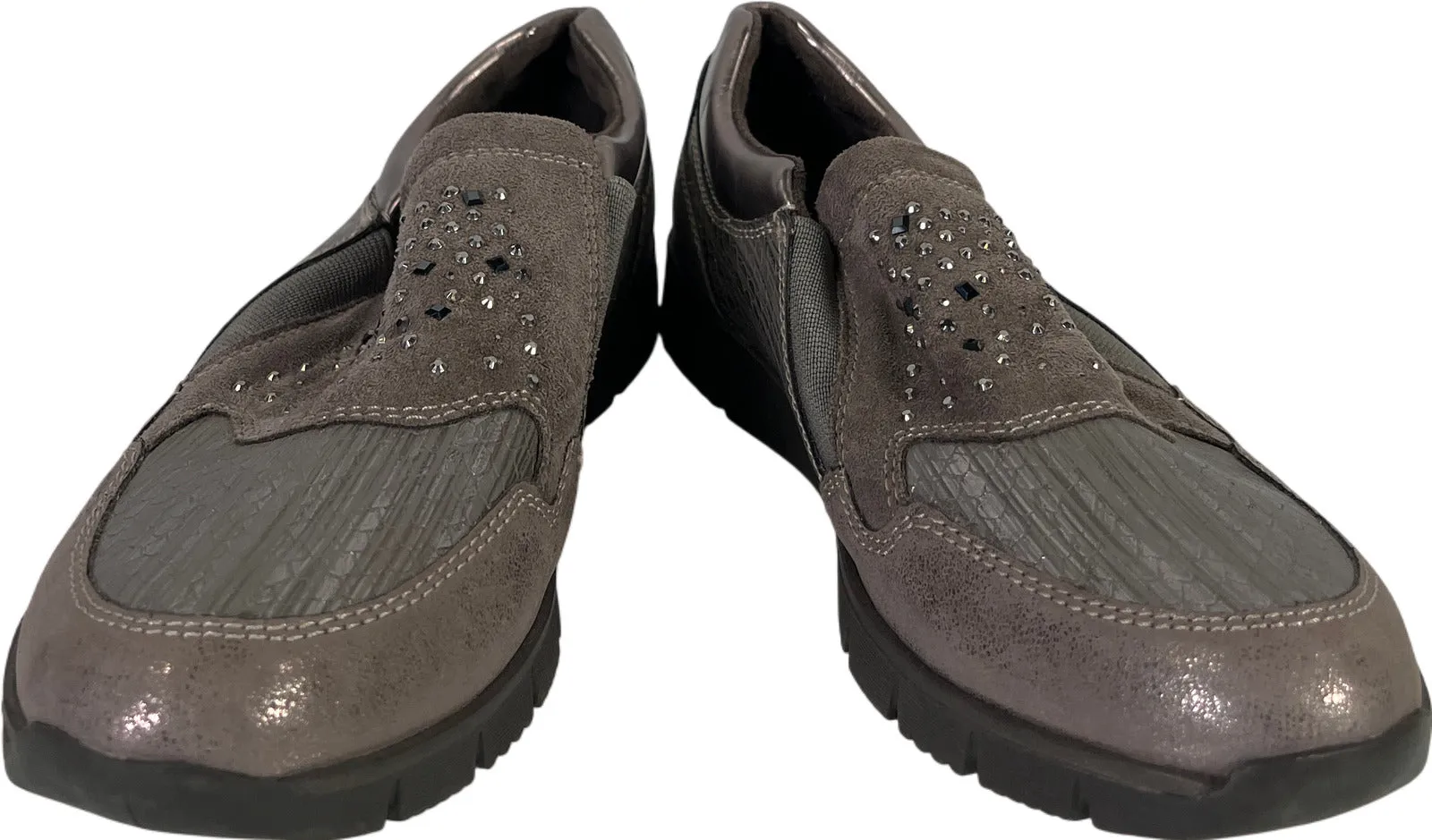 Spring Step Women’s Gray/Bronze Suede Studded Slip On Loafers - 39/US 8.5