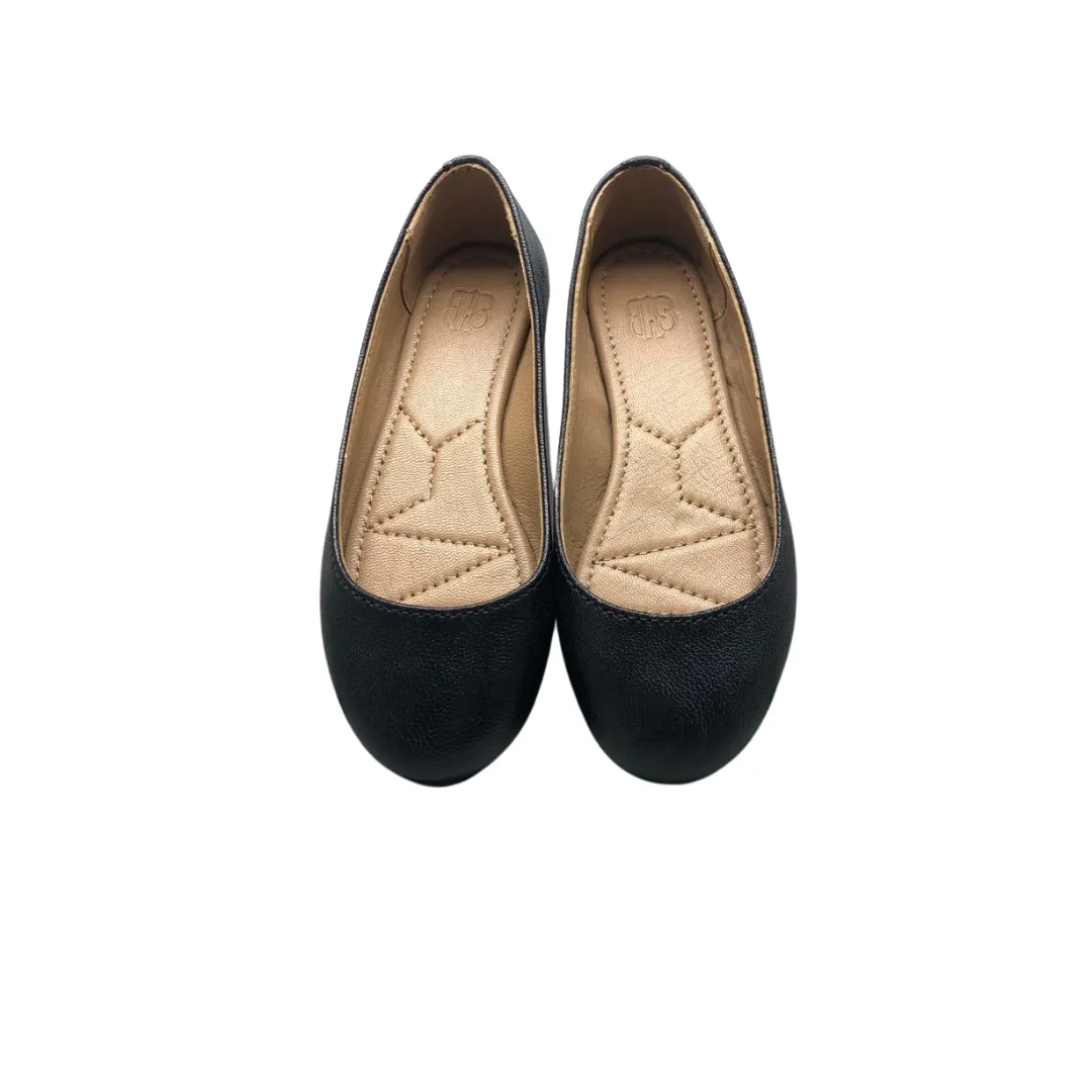Stella Black Leather Ballet Flats For Girls