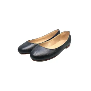 Stella Black Leather Ballet Flats For Girls