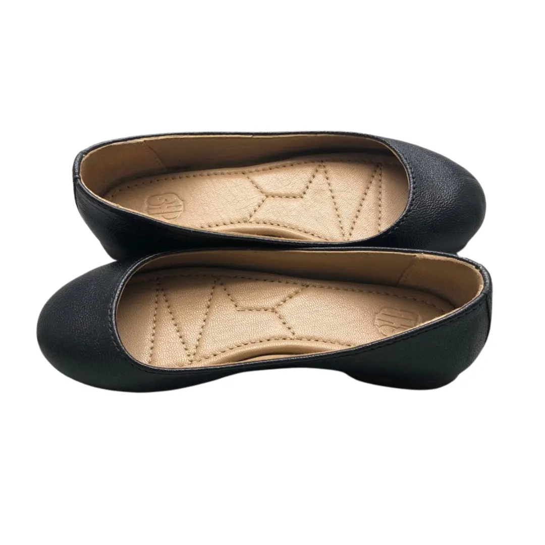 Stella Black Leather Ballet Flats For Girls