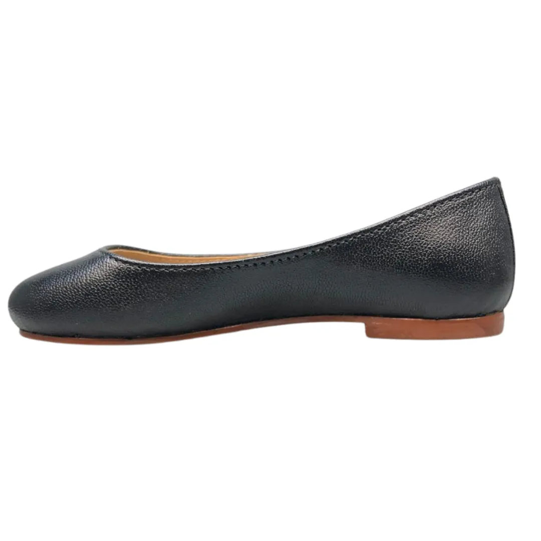 Stella Black Leather Ballet Flats For Girls