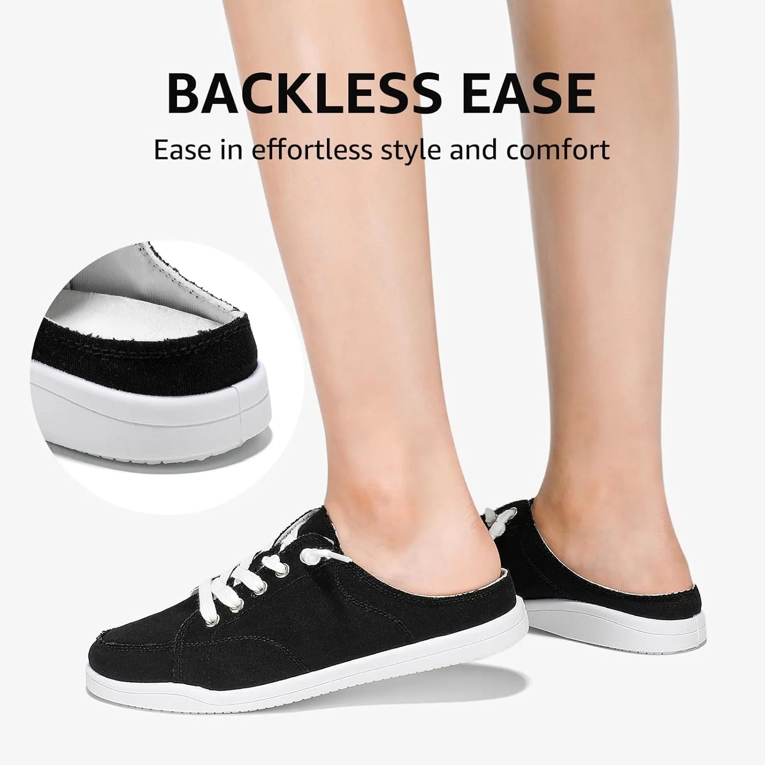 STQ Slip On Shoes Women Backless Comfort Casual Canvas Mule Sneakers Low Top Tennis Shoes, Black, Size 7.5