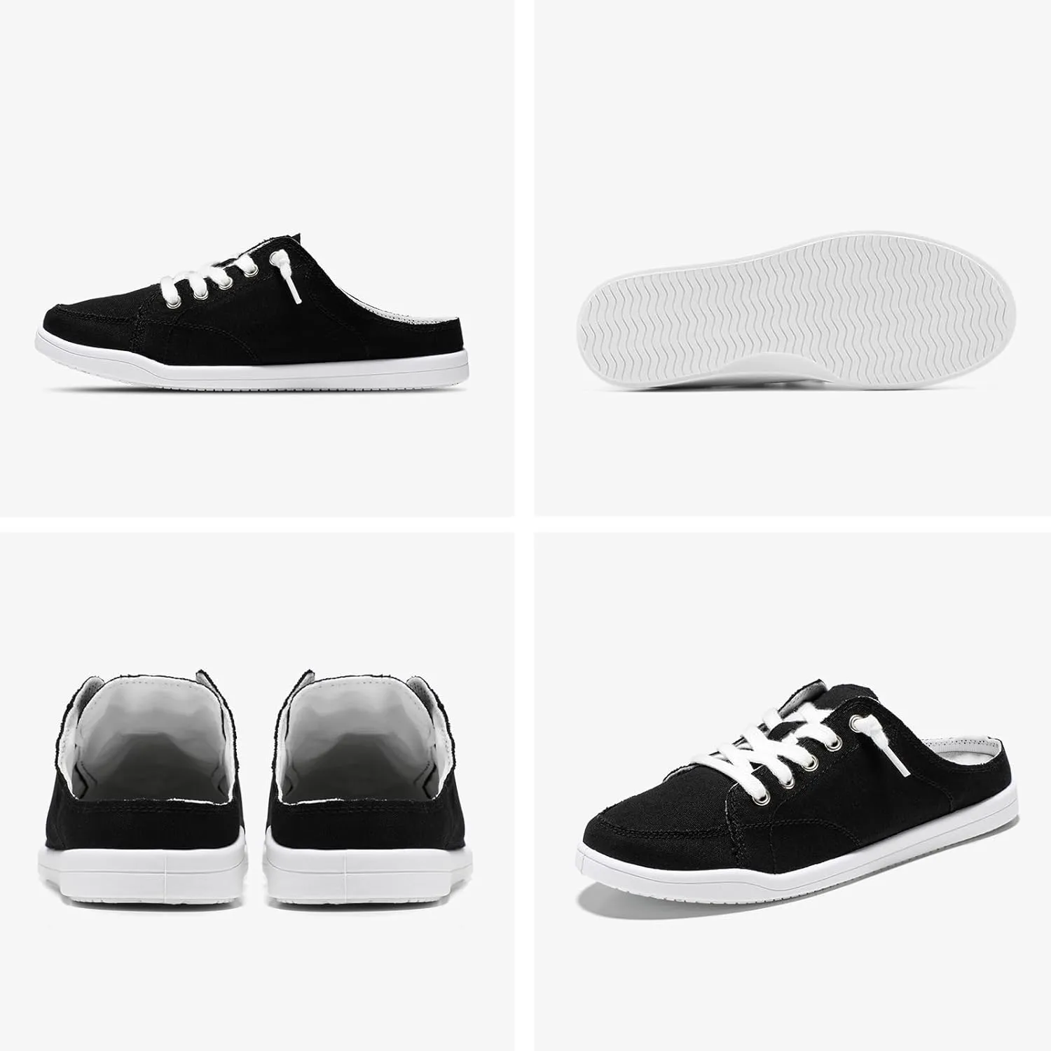 STQ Slip On Shoes Women Backless Comfort Casual Canvas Mule Sneakers Low Top Tennis Shoes, Black, Size 7.5
