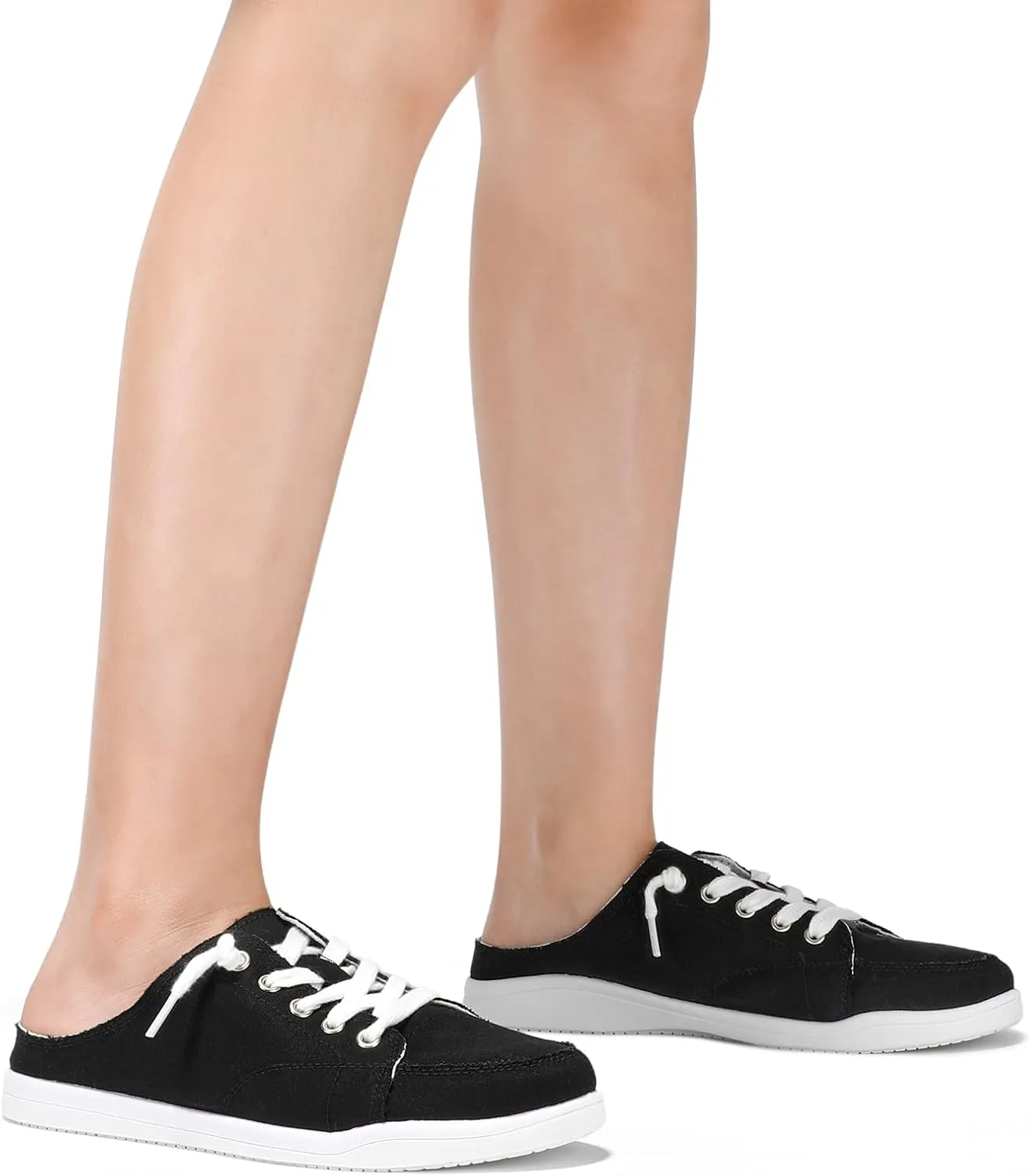 STQ Slip On Shoes Women Backless Comfort Casual Canvas Mule Sneakers Low Top Tennis Shoes, Black, Size 7.5